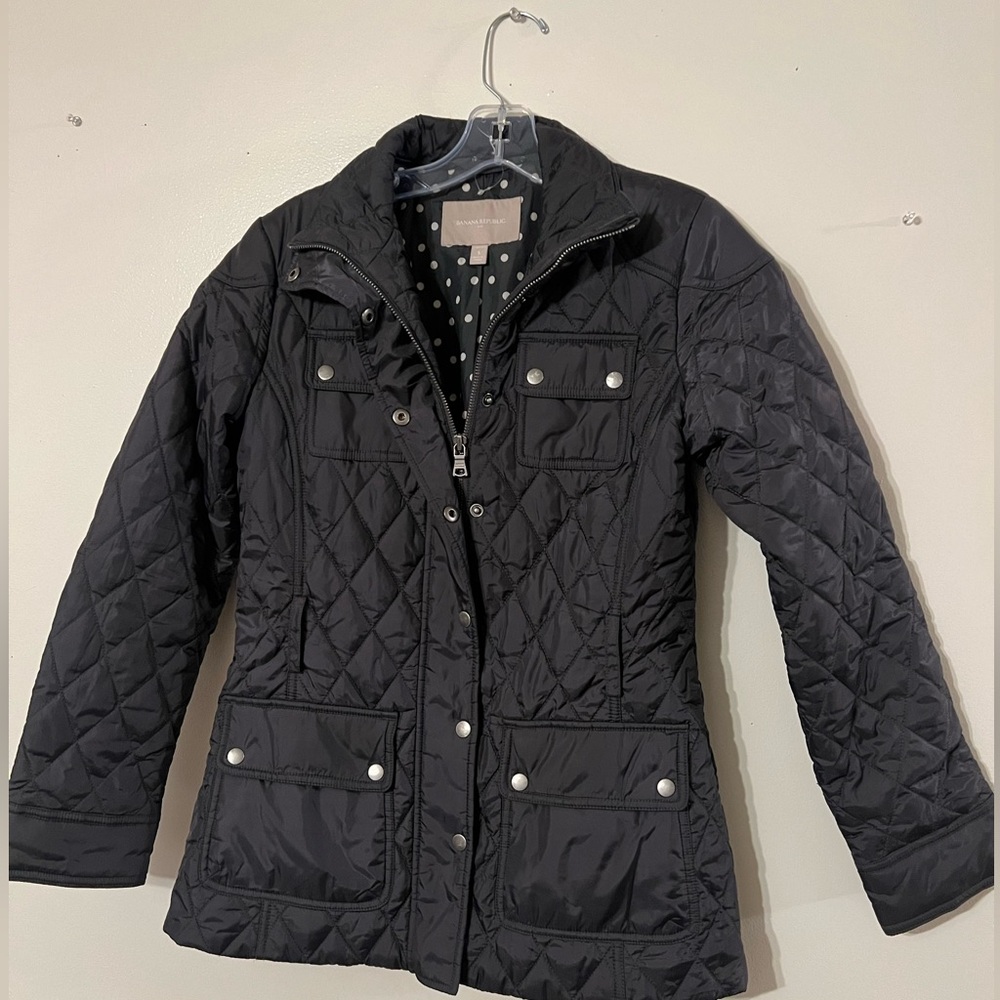 Banana Republic Quilted Jacket Navy Coat Polka Dot